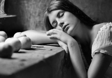 Sleeping Beauty - black and white, photography, woman, sleep