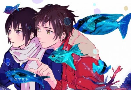 Axis Powers Hetalia - male, males, japan hetalia, antonio fernandez carriedo, hetalia, honda kiku, spain hetalia, fishes, boys, anime, manga