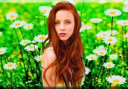 Redhead In The Grass - women, pretty, female, ginger, beautiful, girl, lovely, red head, red hair, redhead, gorgeous, woman, sexy