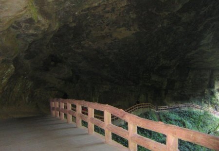 Mountain trail - mountain walls, cavern, mountain, trail, wooden railings