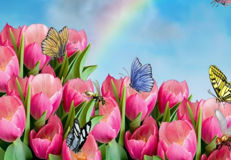 Tulips with butterfly - Flowers & Nature Background Wallpapers on ...