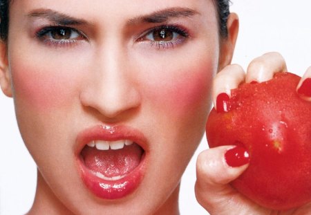 Girl make up - apple, face, red, pretty, fruit, makeup