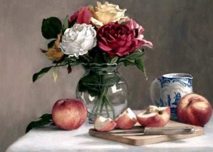 *** Still life *** - flower, apples, natre, flowers, life, still