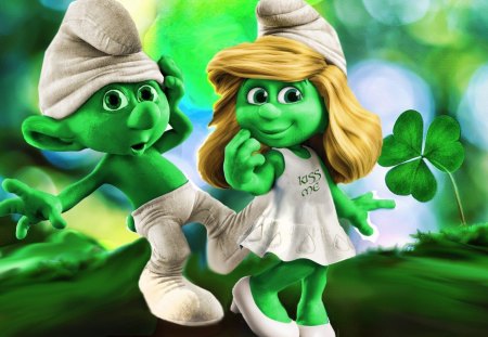 irish smurfs - smurfs, holiday, green, cute, irish