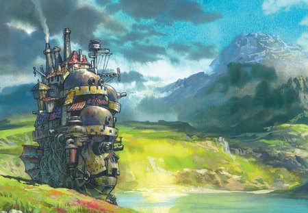 Howl's Moving Castle - anime, grass, green, outside