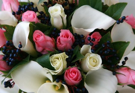 * Bouquet * - white roses, pink roses, roses, cala, flowers, bouquet