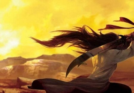 Whispering Wind - anime, sword, long hair, male, whispering wind, storm rider, wind, weapon, lone