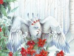 White bird and poinsettia by Brenada Lyons