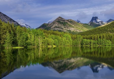 Alberta Lake, Canada - clouds, trees, water, alberta, forest, reflection, mountain, nature, lake, sky