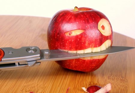 Bite the Knife - teeth, humor, knife, apple