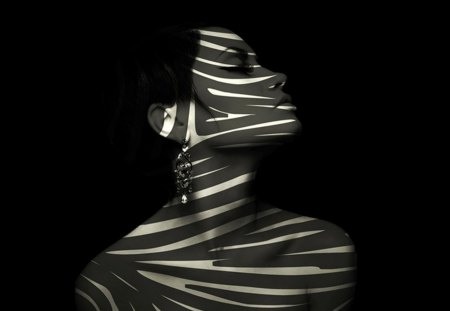 Portrait - wp, photography, portrait, black, white, woman, bw, face, stripes