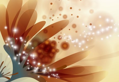 Amber Flower Fantasy - bokeh, explosion, sparkle, star, abstract, brown, cream, art, flower, amber