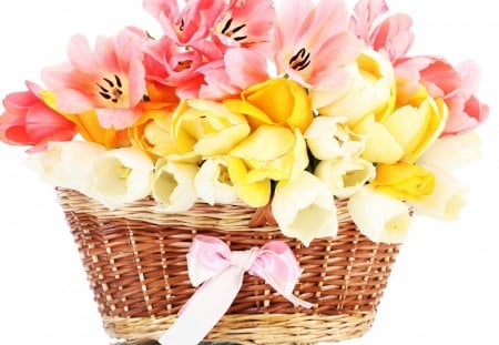 *** Basket of tulips *** - nature, tulips, basket, flowers, flower