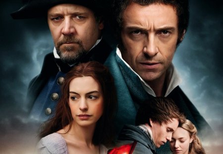 Les Miserables Characters - Russell Crowe, Hugh Jackman, Ann Hathaway, Les Miserables, Jean Val Jean, Javert, Cossette, Fantine