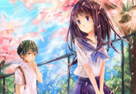 On the way home - anime, girl, pretty, boy