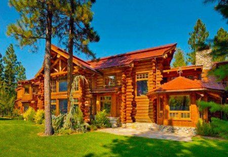 log cabin - architecture, log cabin, color, house