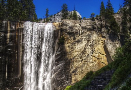 waterfalls - water, waterfalls, tree, river