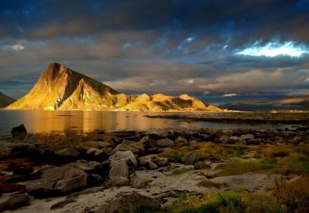 illuminated rocks - oceans, water, beach, rocks