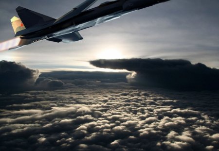 fighter plane over cloud - cloud, over, plane, fighter