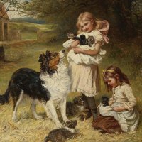 Girl with kittens by Frederick Morgan