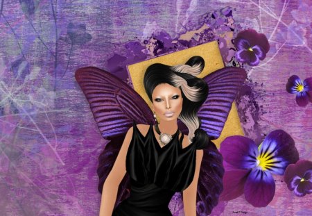 Sophia - purple, butterfly, wings, flowers, fairy, fantasy