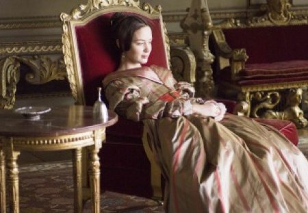 The young Victoria (2009) - pink, emily blunt, actress, dress, chair, queen victoria, lady, the young victoria, 2009, movie, woman