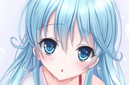 Touwa Erio - anime, blue, eyes, long, light, dark, hd, hot, girl, blush, hair, glow, white, cute, background, sexy, wallpaper