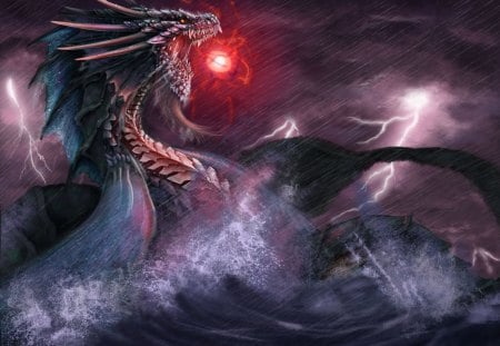 Sea Dragon - sea, fantasy, dragon, dark