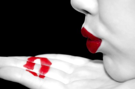 *Kiss For U* - love, lips, red lips, makeup, kisses, for u, face, hand, red, red passion