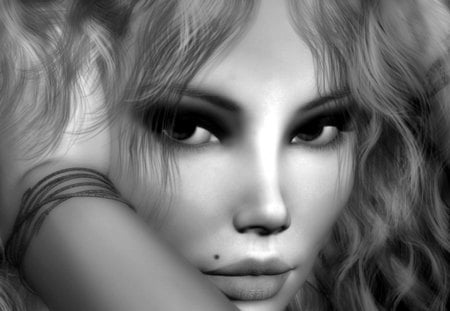 Black And White - face, pretty, girl, black and white, look