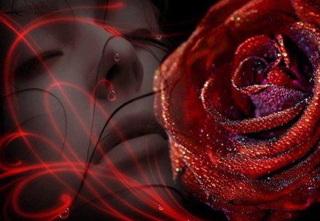 red rose - collage, red, rose, women