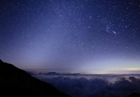 The firmament - milky way, mountains, foggy, clouds, stars