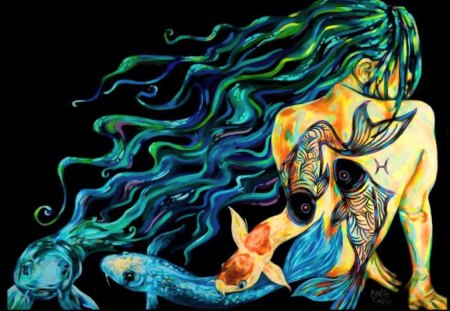 Pisces - woman, hair, zodiak sign, fantasy, pisces