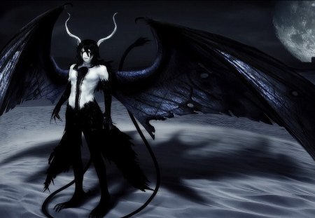 Vasto Lorde Ulquiorra - moon, anime, night, espada, tail, sand, ulquiorra schiffer, bleach, wings, ulquiorra, vasto lorde, arrancar