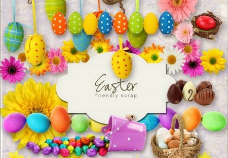 Enjoy Easter - eggs, flowers, easter, holiday, colored, enjoy, spring, happy