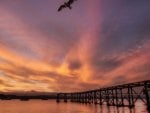 sunrise over pier in the bay