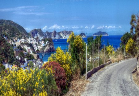 bend in the road on ponza island italy hdr - cliff, road, island, village, hdr