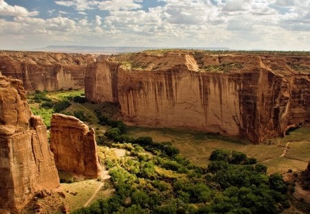 superb canyon de chelly in arizona - cliffs, clouds, trees, canyon