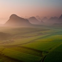 morning mist on fields in china