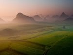 morning mist on fields in china