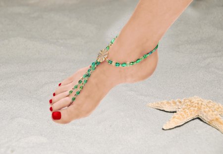 foot jewelry - foot, starfish, beach, jewelry, sand