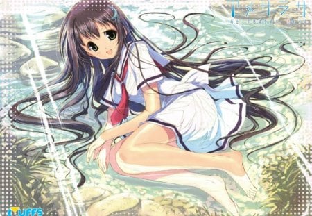 cute - anime, lying, water, cute