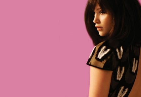 Gemma Arterton - pink, black, beauty, model, actress, gemma arterton, brunette, girl, dress, white, movie, woman