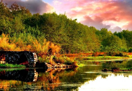 Calm river - nice, sky, trees, riverbank, colorful, calm, quiet, reflection, pretty, river, clouds, lake, shore, lovely, serenity, nature, tranquil, beautiful, stones