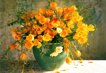 Spring vase - pretty, vase, yellow, beautiful, fragrance, spring, lovely, freshness, still life, flowers, fresh, crocuses, scent, painting, nice