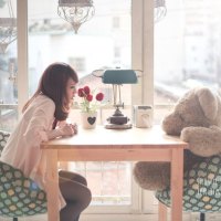 Girl and teddy bear