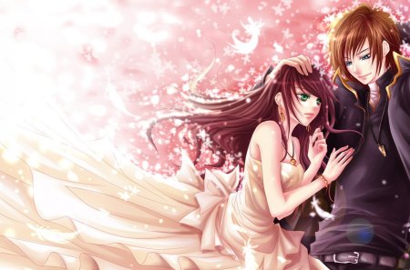 My Sweet Heart - pretty, anime, elegant, female, romantic, dress, guy, anime  girl, romance, long hair, boy, male, short hair, gorgeous, nice, gown, beautiful, hot, girl, feather, beauty, love, sweet, petals, handsome, cute, lover, sexy, couple