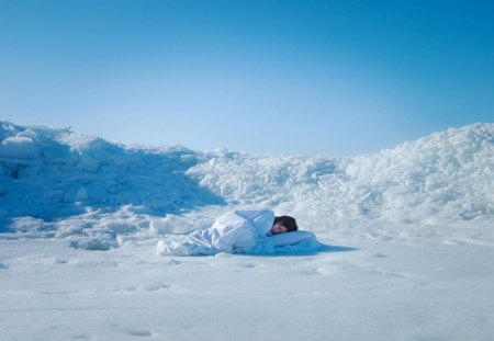 Sleeping Beauty - woman, beaury, model, snow, sleeping