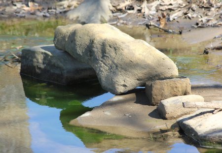 Rock landscape - water, rock, landscape, pond