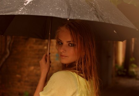 rain mood - girl, umbrella, rain, mood, hrdave